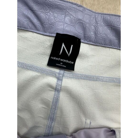 Naked Wardrobe Women's 2X Lavender Faux Leather Croc Straight Leg Pants Wide Leg - Picture 2 of 7